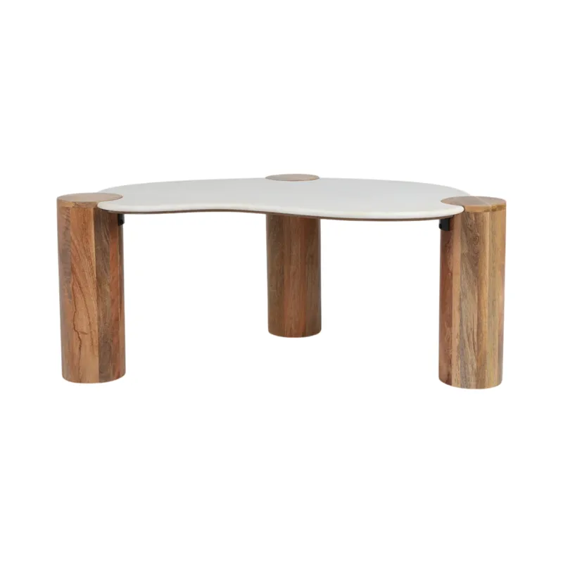 Ec 42x18\" Curved Coffee Table, White/natural