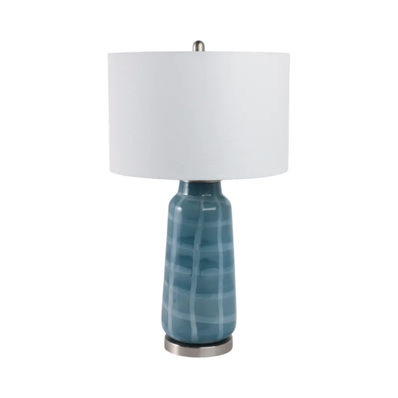 29x17\" Checkered Glass Table Lamp, Blue