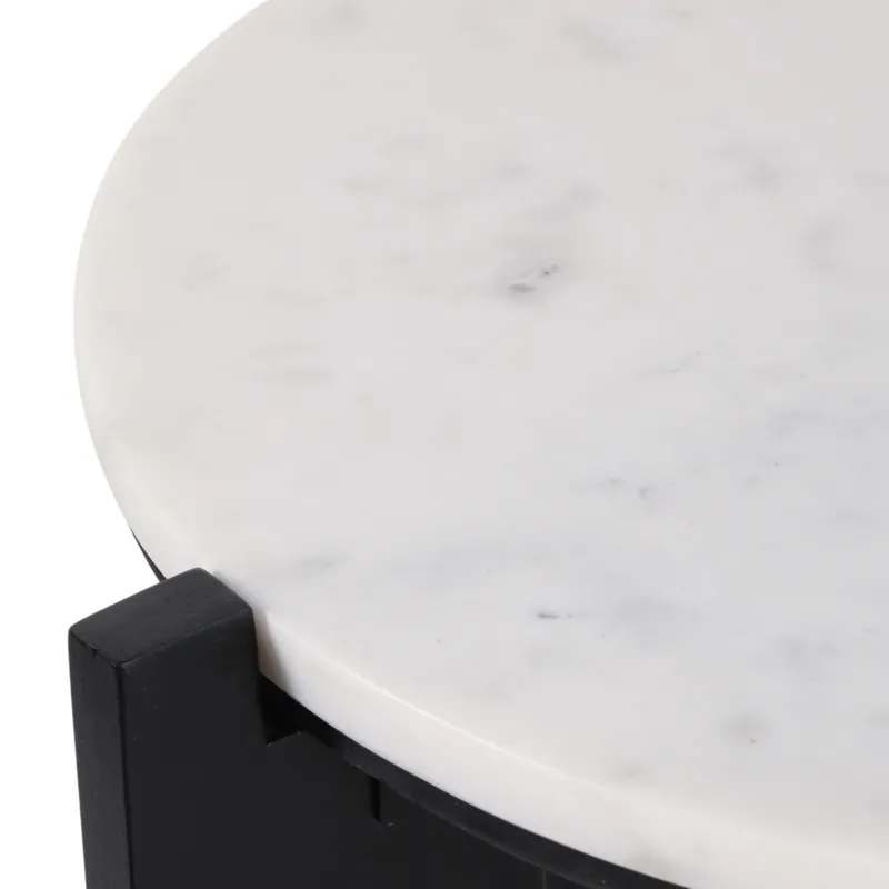 19x16\" Criss-cross Marble Top Accent Table,wht/blk