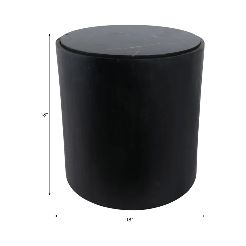 18x18 Marble Inlay Rnd Accent Table, Blk/wht