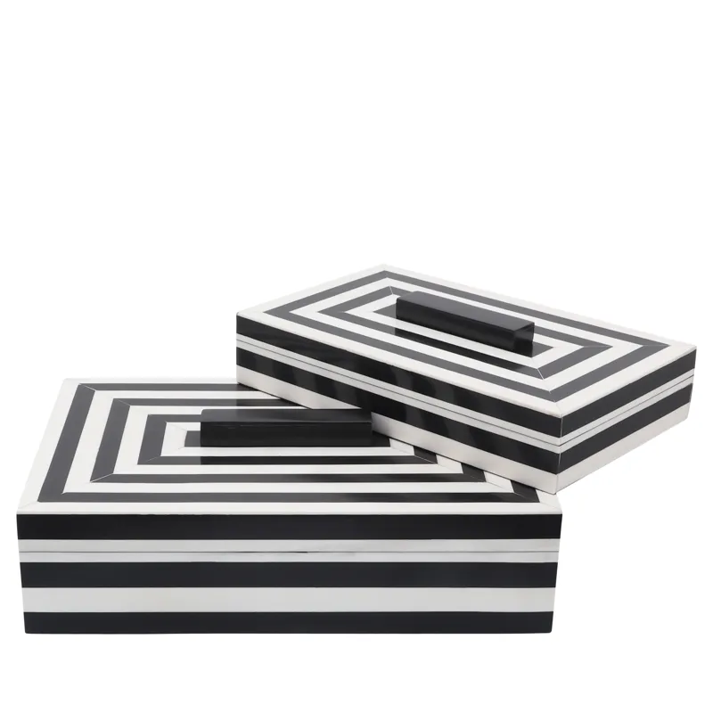 Resin S/2 Stripe Boxes, Black/white