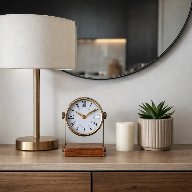 7x5\" Round Clock On Wood Base, Multi