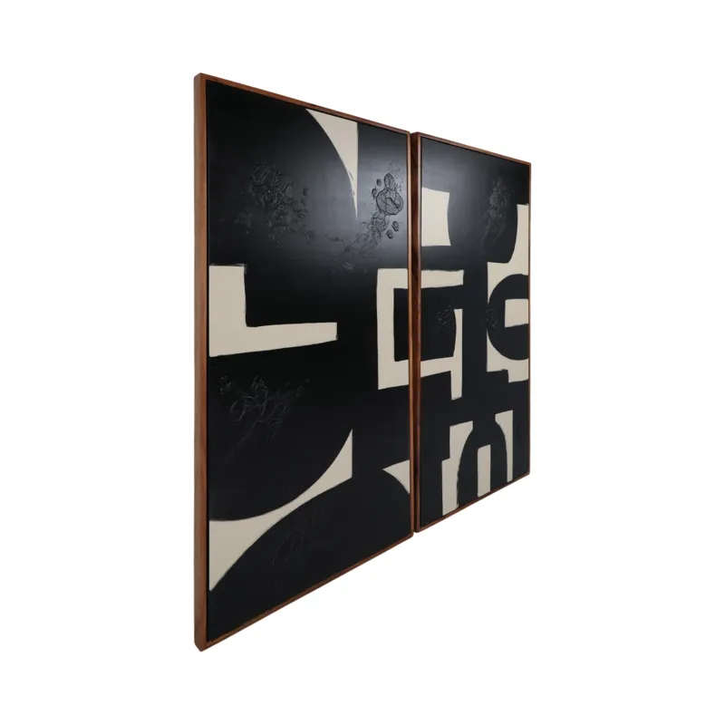 S/2 94x47 Hand Painted Black Geometric