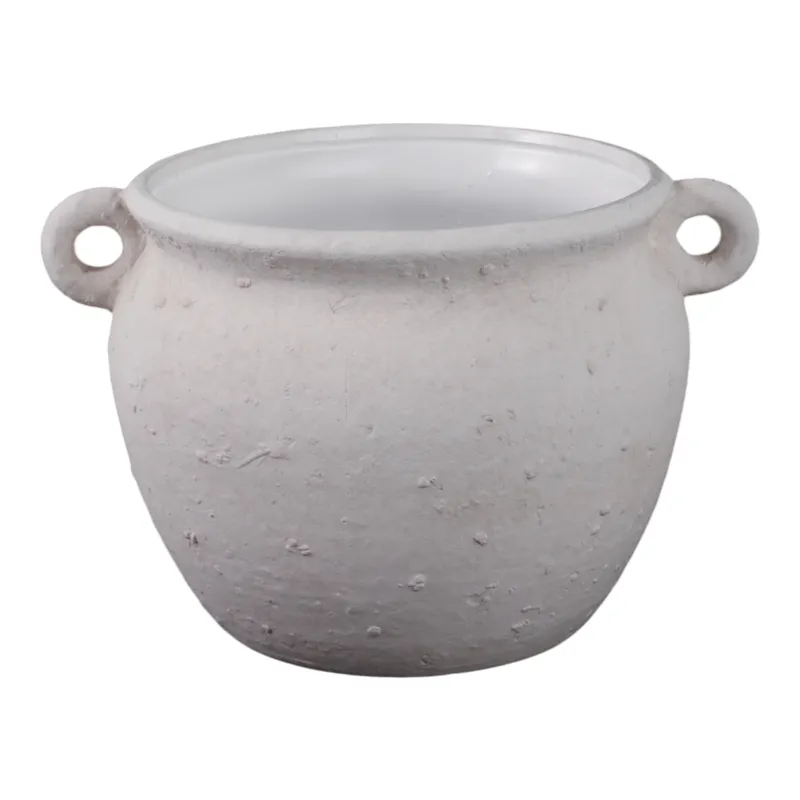10\" Textured Stoneware Jug Planter, White