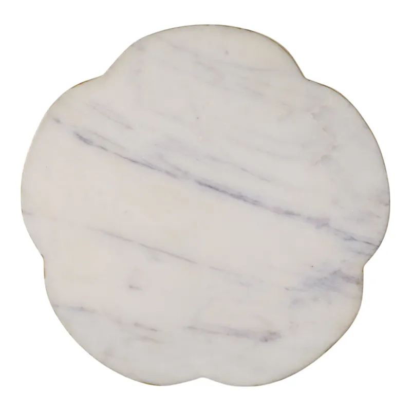 8x8\" Marble Flower Tray W/ Gold Edges, White