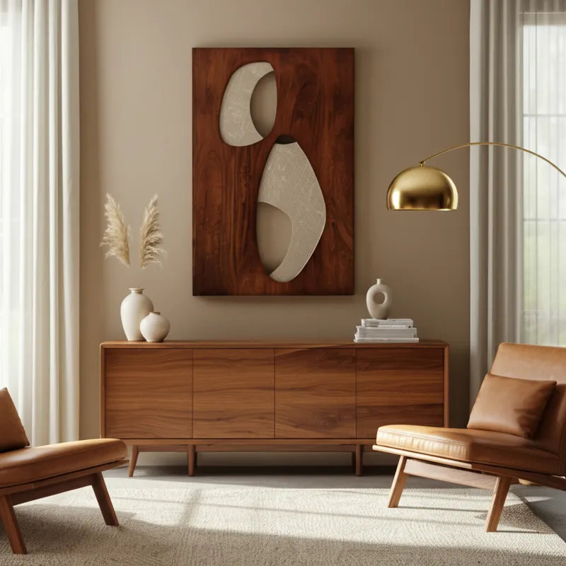 36x26\" Wood&fabric Mix-media Modern Wall Art,brwn