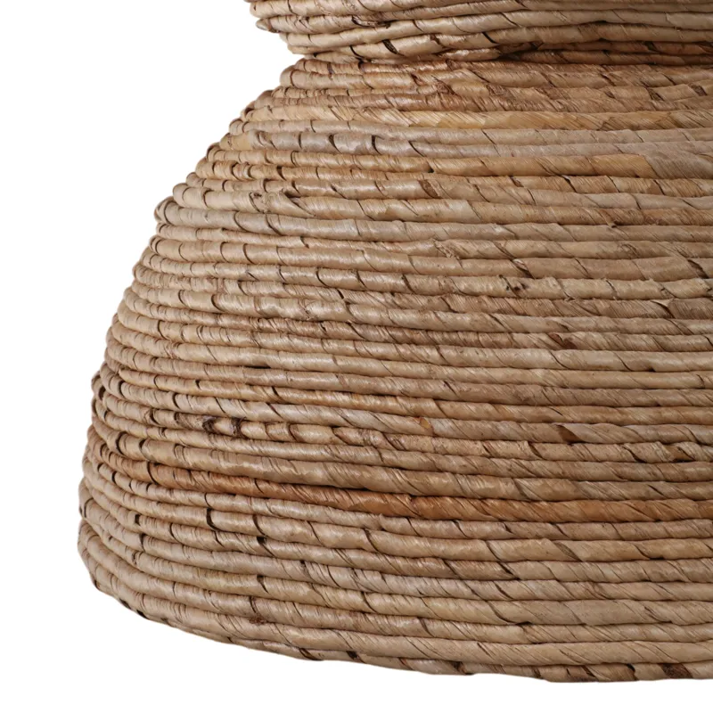 18\" Teakwood Accent Table W/woven Banana Leaf, Nat
