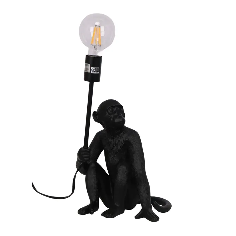 20\" Monkey With Lightbulb Table Lamp, Black