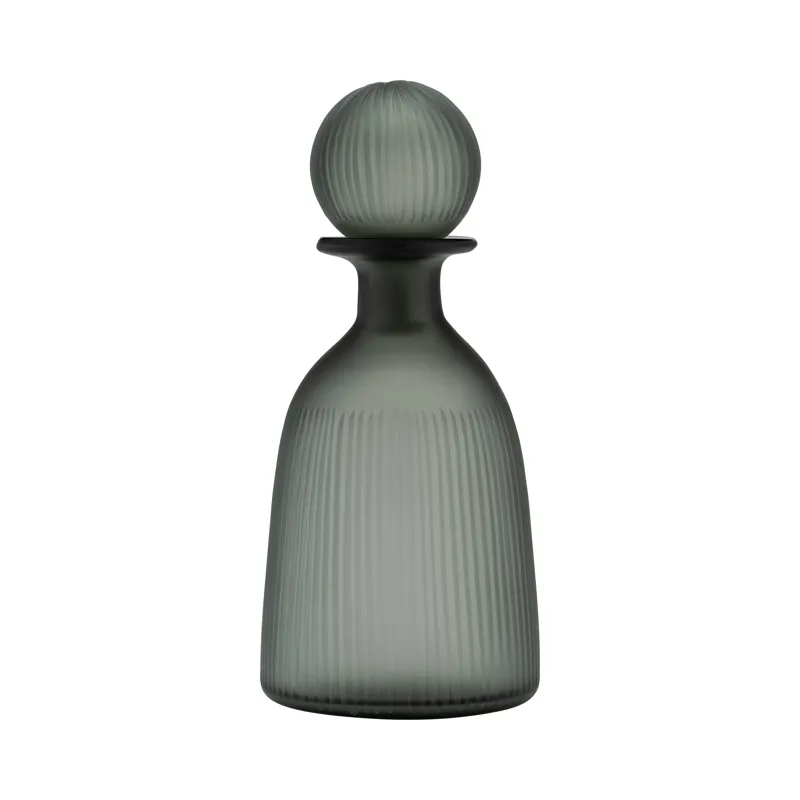 Glass, 13"h Vase W/ Lid, Green/smoke