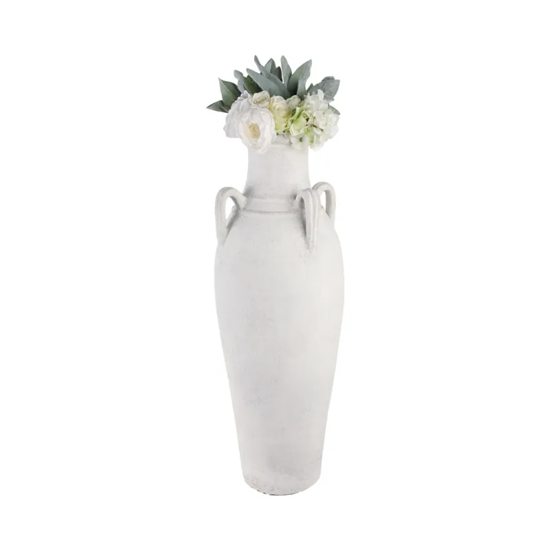 39\" Terracotta Floor Vase W/handles, Ivory