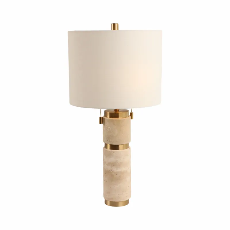 26x13\" Travertine Lamp With 2 Pulls, Tan