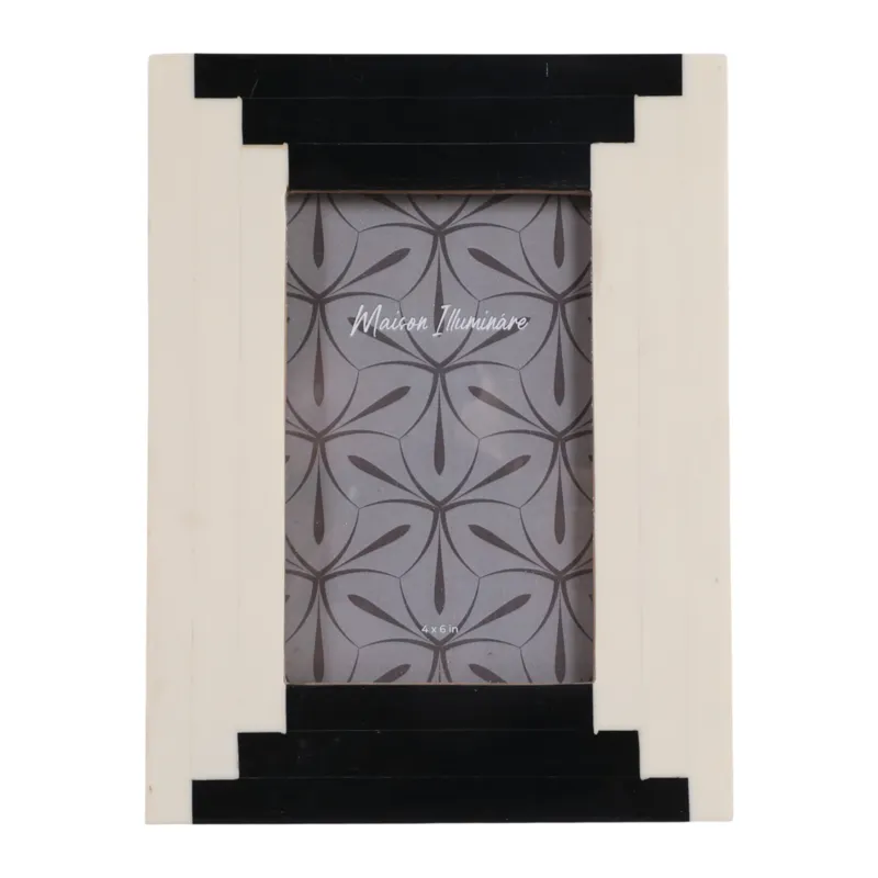 4x6" Art Deco Resin Photo Frame, Black/ivory