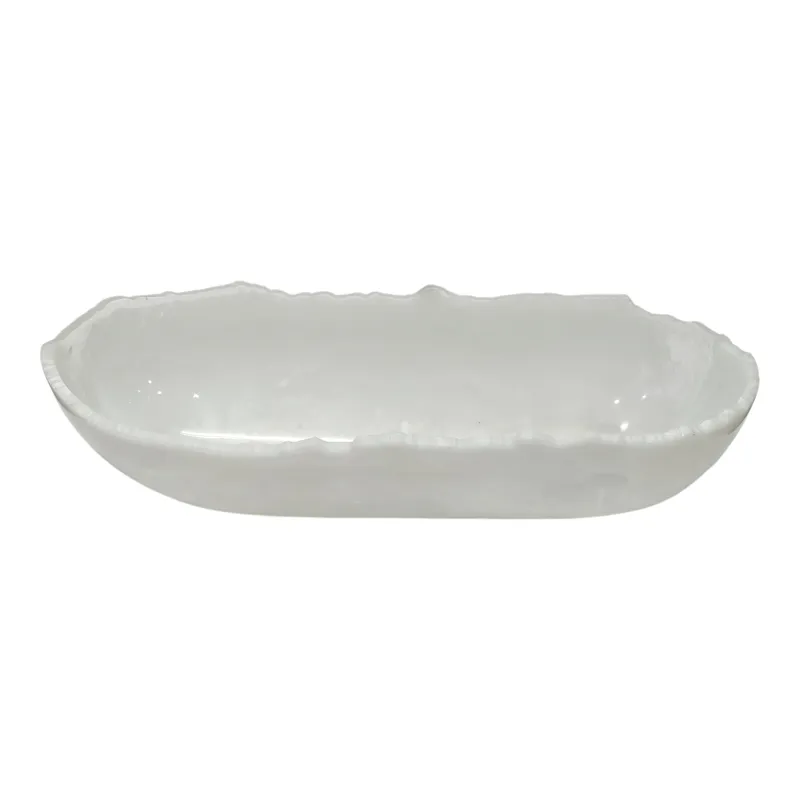 23x9\" Raw Edge Marbled Resin Bowl, White