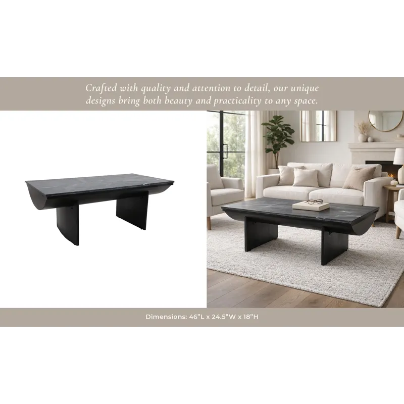 46x24\" Modern Marble Top Coffee Table, Black