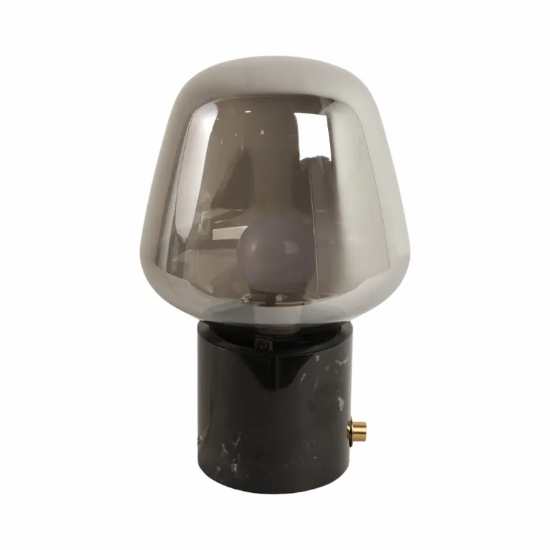 12x8\" Glass Shade On Marble Base With Switch, Blac