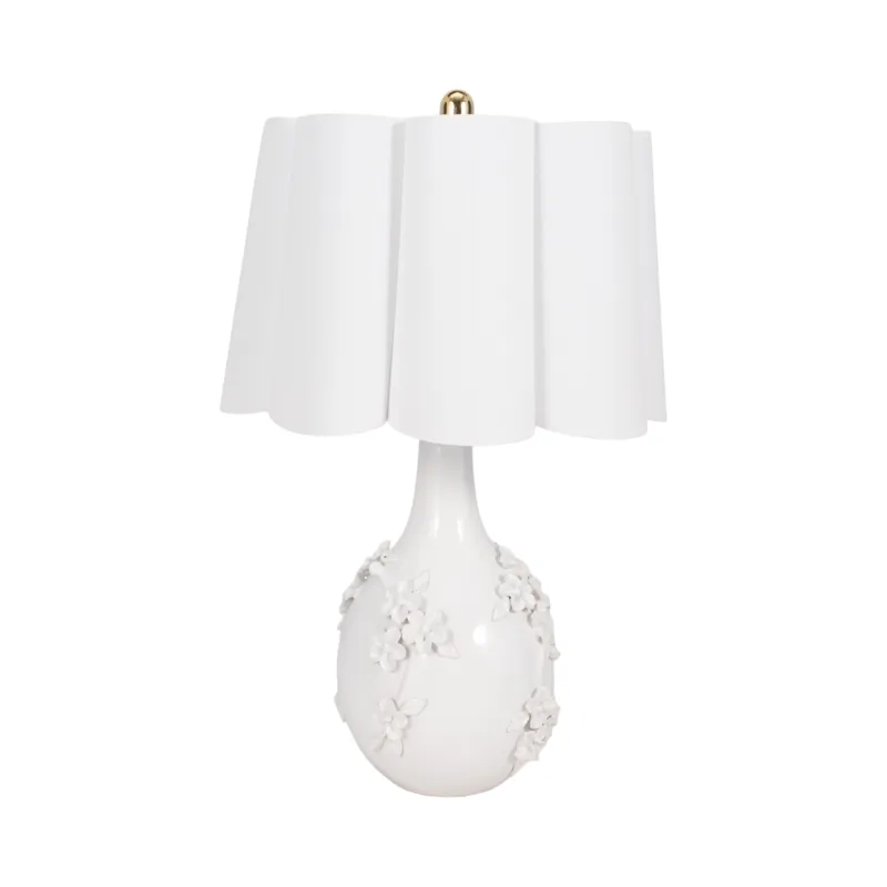 25\" Floral Applique Table Lamp, Cream