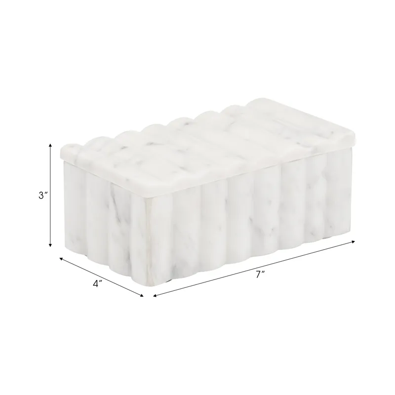 Ec 7x4" Marble Ridged Box, White