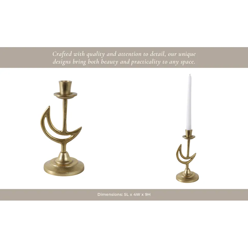 9x5\" Crescent Moon Taper Holder, Gold