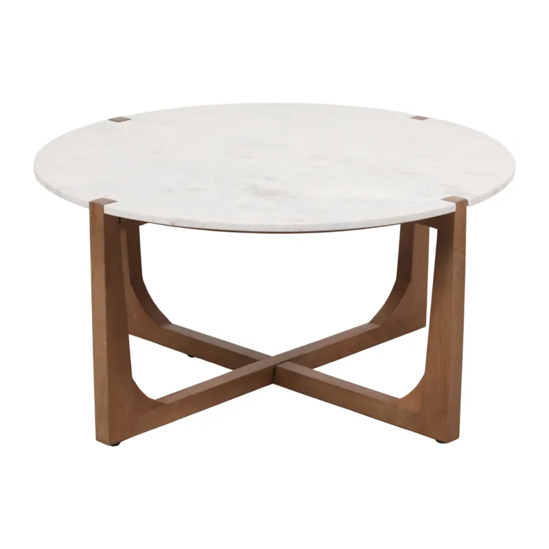 36x18\" Modern Marble Top Coffee Table, White/brown