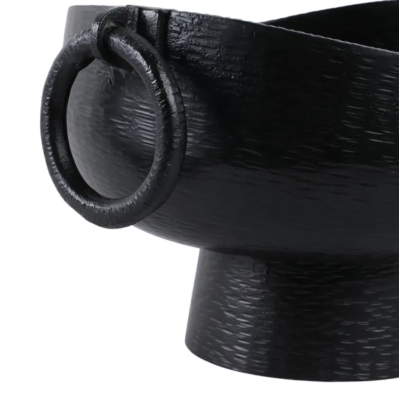 16x13\" Metal Pedestal Bowl With Ring Handles, Blk