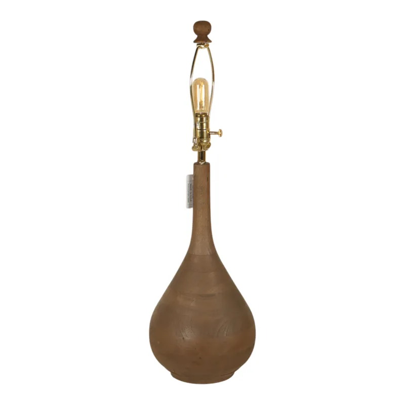 18" Wooden Table Lamp With Cotton Shade