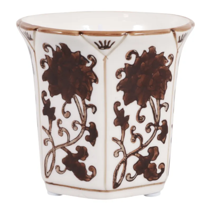 4\", 6oz Fluted Chinoiserie Candle, Brown/white