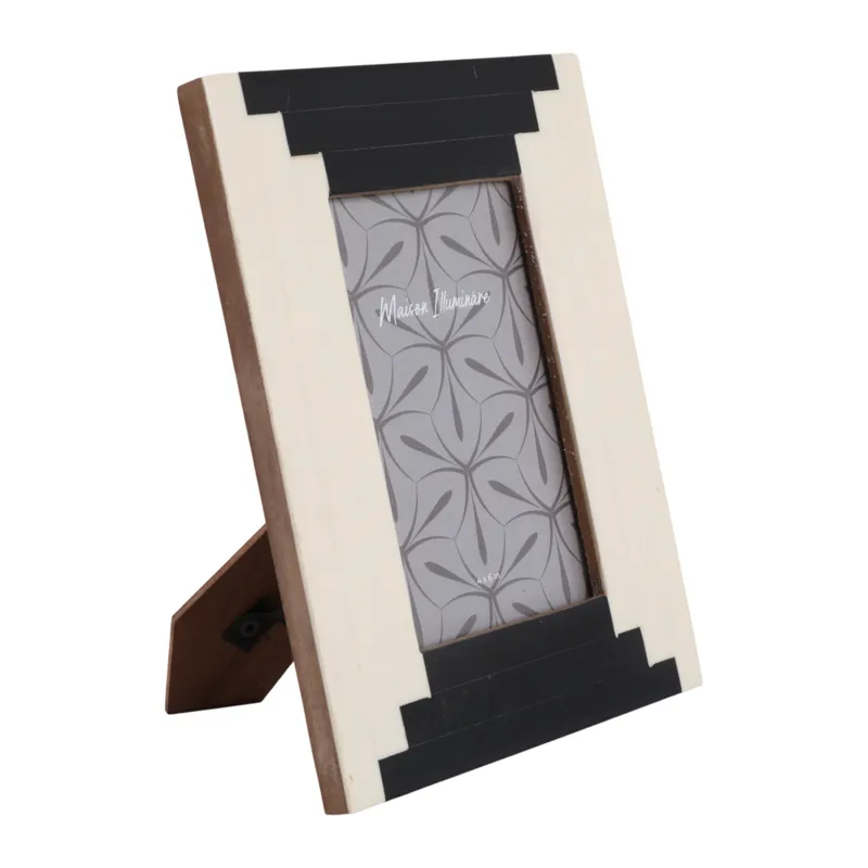 4x6" Art Deco Resin Photo Frame, Black/ivory
