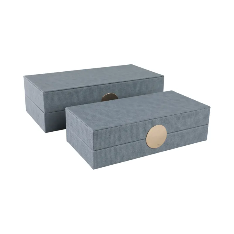 S/2 12/14\" Rectangular Faux Leather Boxes, Blue