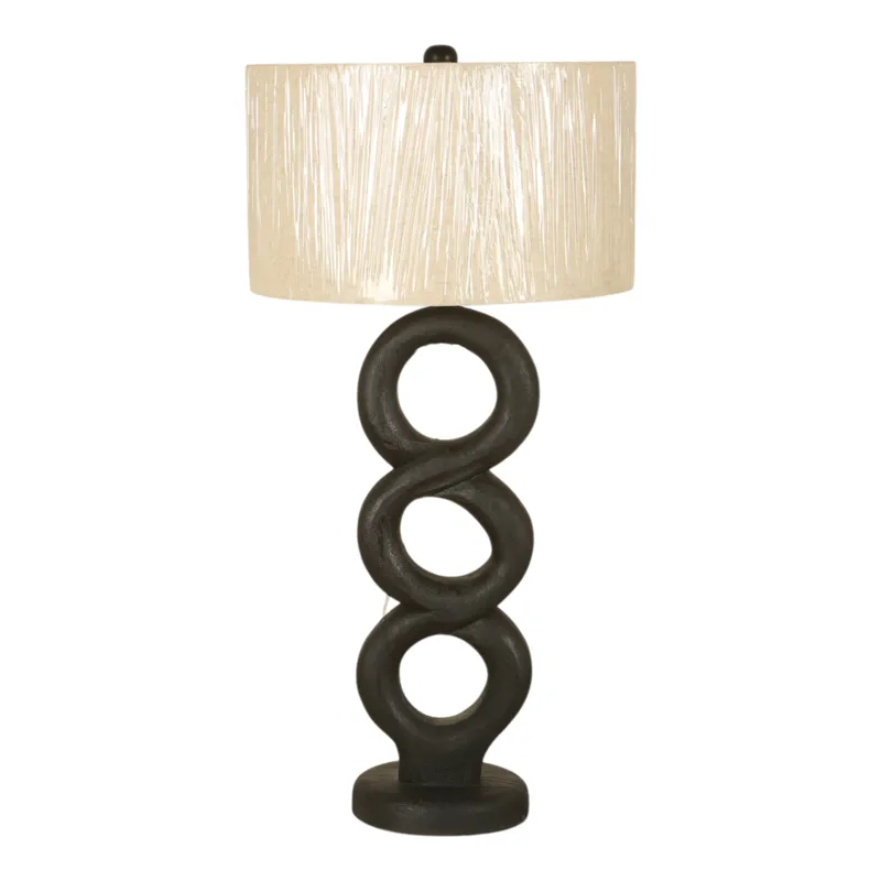 33" Wooden Table Lamp W/cotton Linen Beige Shade