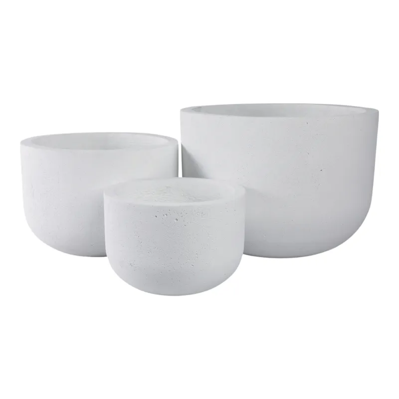 S/3 9/12/15\" Rounded Cement Planters, White