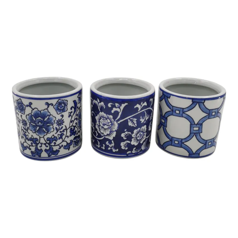 S/3 4\" Chinoiserie Pencil Cups, Blue/white