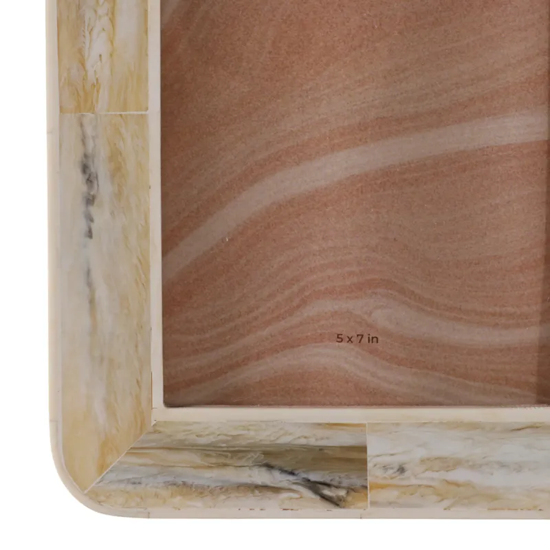 5x7\" Marbled Resin Photo Frame, Ivory/ Brown