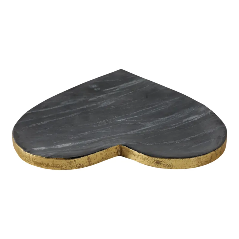 8x8\" Marble Heart Tray W/ Gold Edges, Black/white