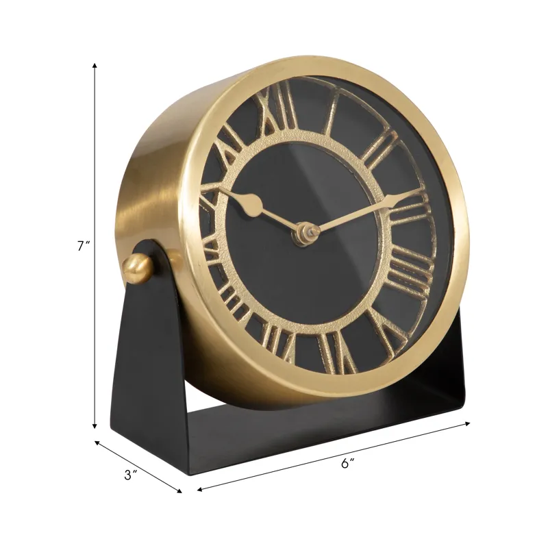 Metal Table Clock 7\'\' Gold Black