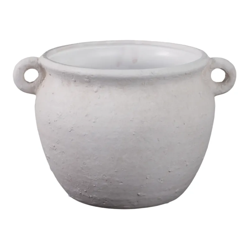 10\" Textured Stoneware Jug Planter, White