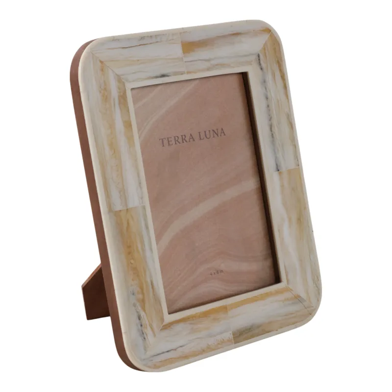 4x6\" Marbled Resin Photo Frame, Ivory/ Brown
