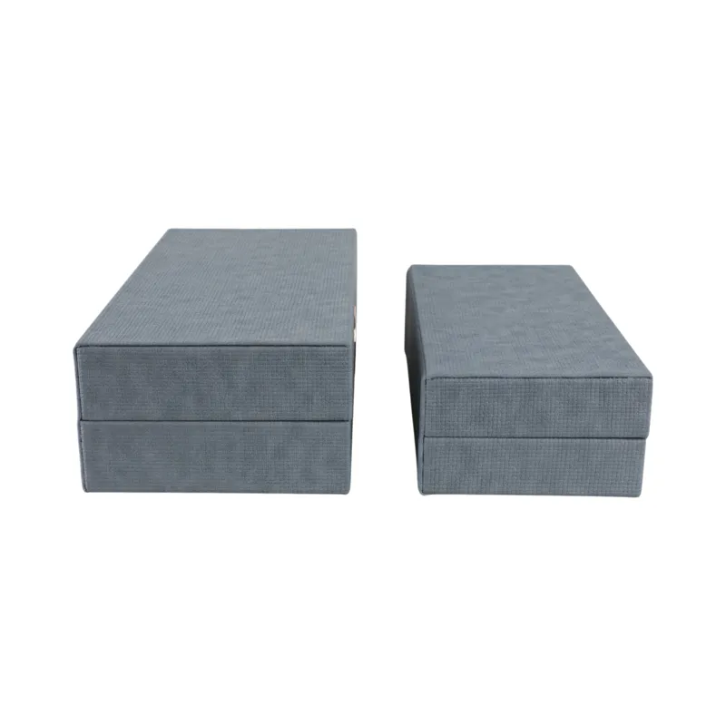S/2 12/14\" Rectangular Faux Leather Boxes, Blue