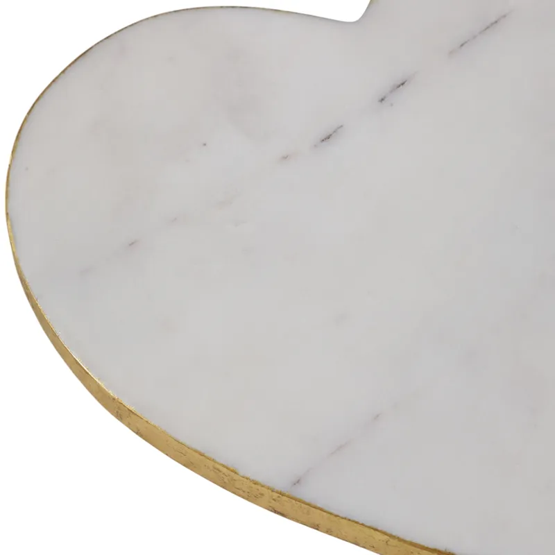 8x8\" Marble Heart Tray W/ Gold Edges, White