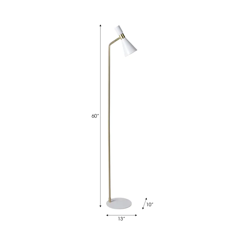 60\" Metal Floor Lamp, White/gold