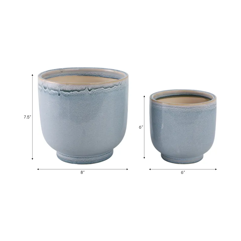 S/2 6/8\" Reactive Glazed Planters, Blue