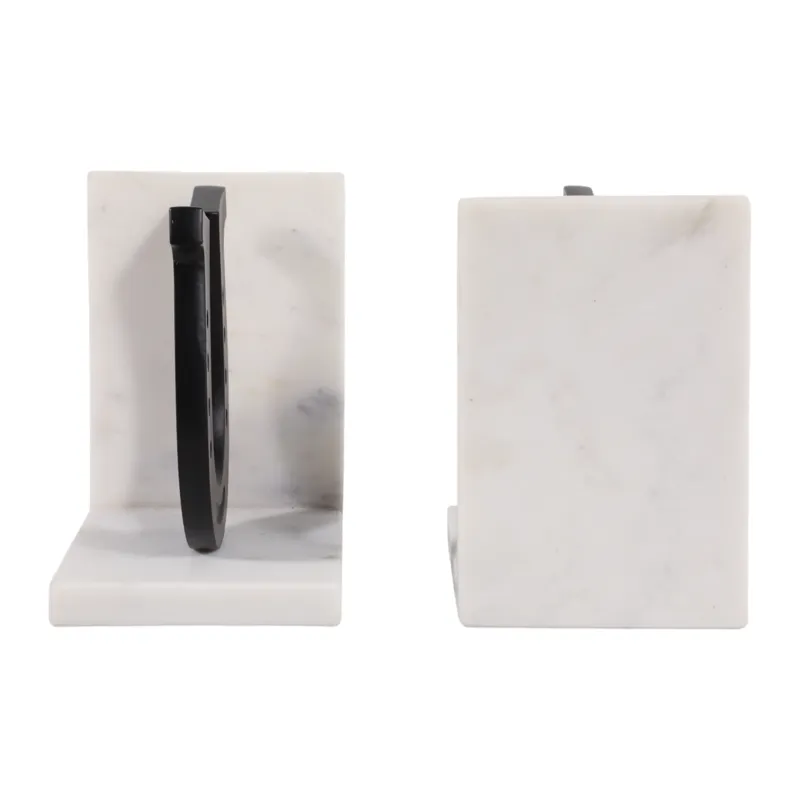S/2 6\" Horseshoe Bookends On Marble, Black/white