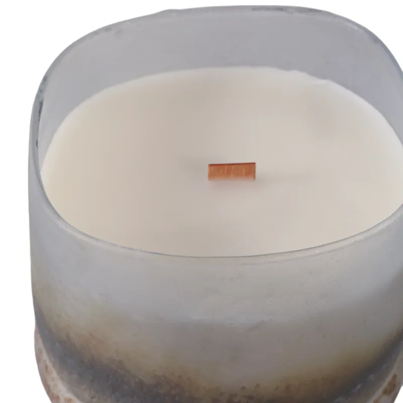 4\" 12 Oz Lakeside Rain Frosted Glass Candle, Blue