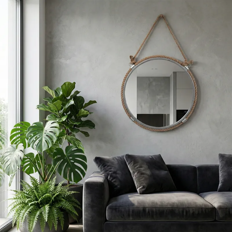 Ec Metal 24\" Mirror With Rope, Silver/natural