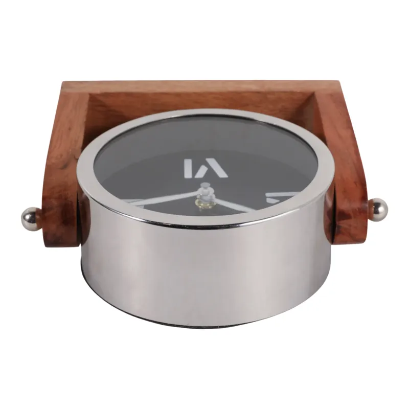 7x7\" Clock On Wood Base, Natural/silver