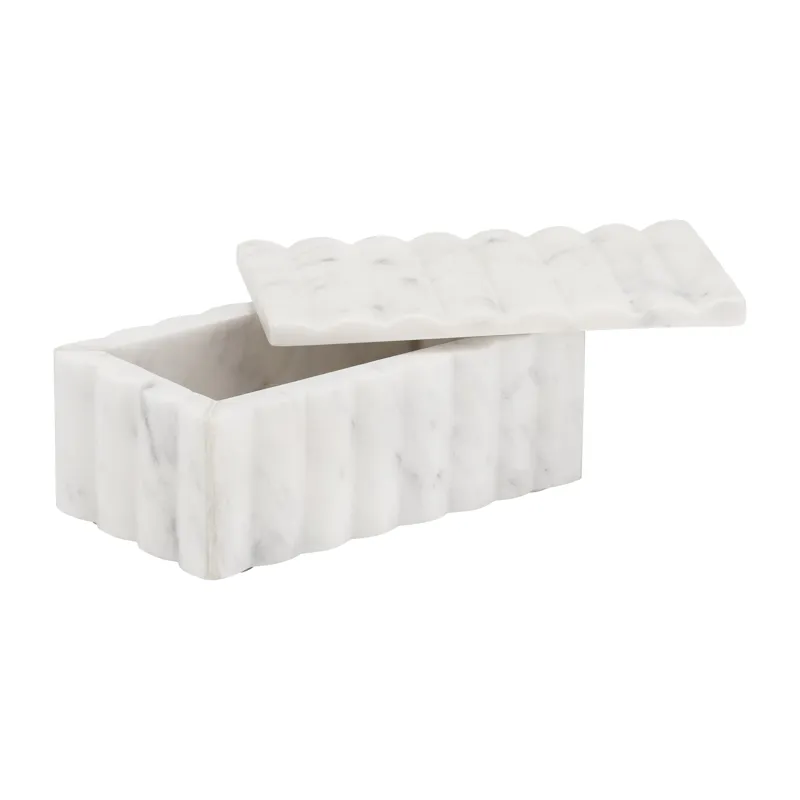 Ec 7x4" Marble Ridged Box, White