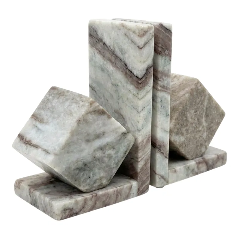S/2 6\" Cube Bookend Pair, Toronto Marble