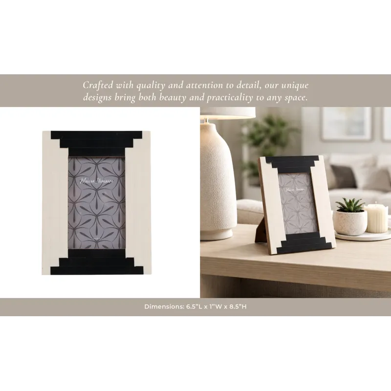 4x6" Art Deco Resin Photo Frame, Black/ivory