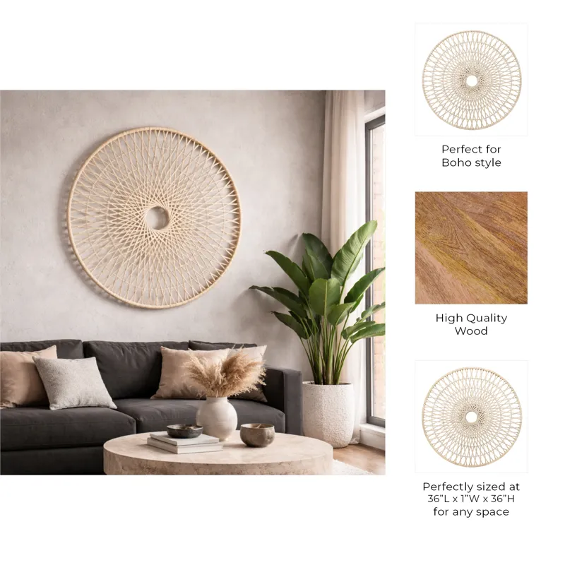 Ec Wicker, 36", Round Wall Accent, Natural