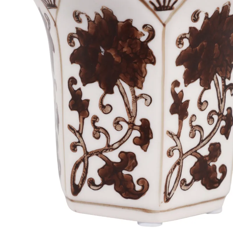 4\", 6oz Fluted Chinoiserie Candle, Brown/white