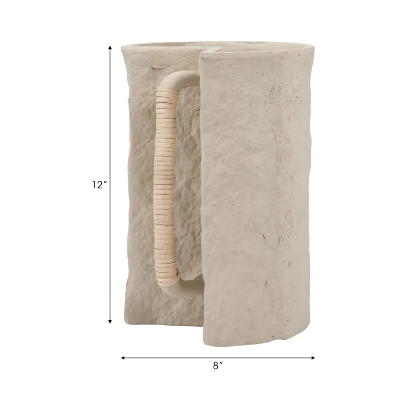 Ecomix, 12\" Crafted Vase W Handle, Ivory
